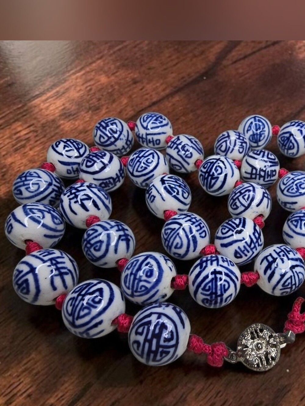 Vintage Chinese Blue and White Porcelain Bead Necklace - Picture 2 of 4